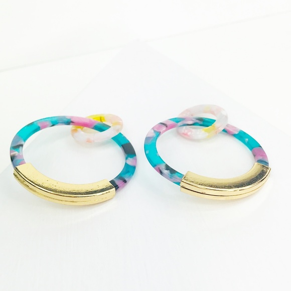 Linked Hoop Earrings in Teal - Picture 2 of 7